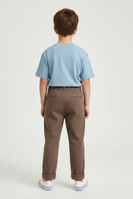 Pantalon Chino Marron Coton Ample Décontracté Garçon - vue 2