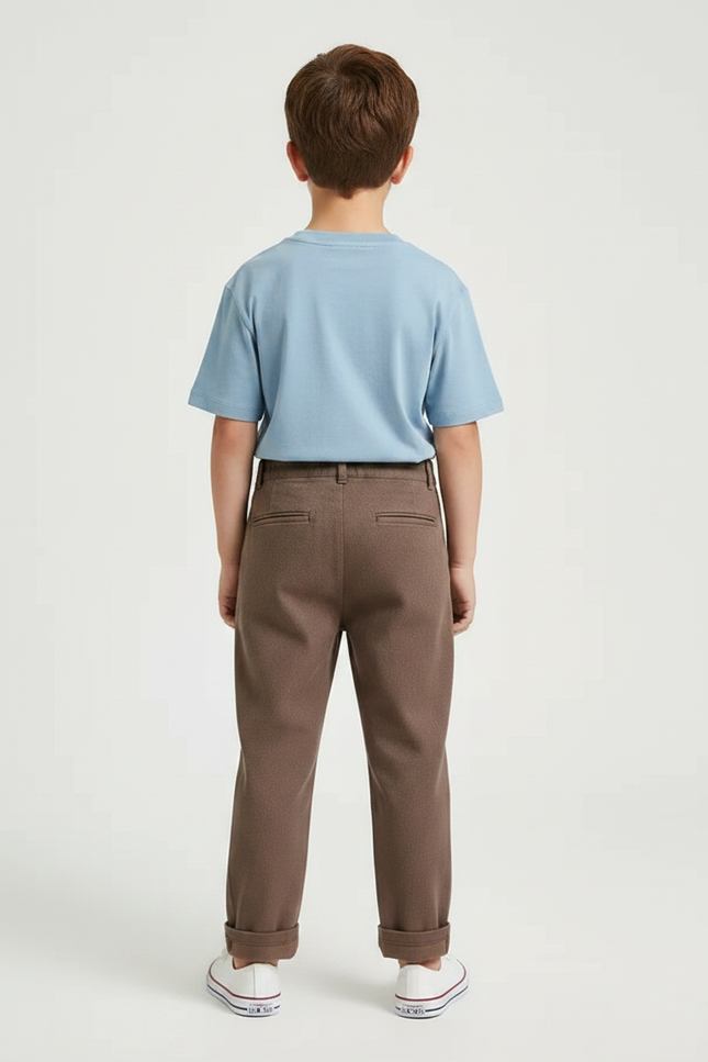 Pantalon Chino Marron Coton Ample Décontracté Garçon - vue 2