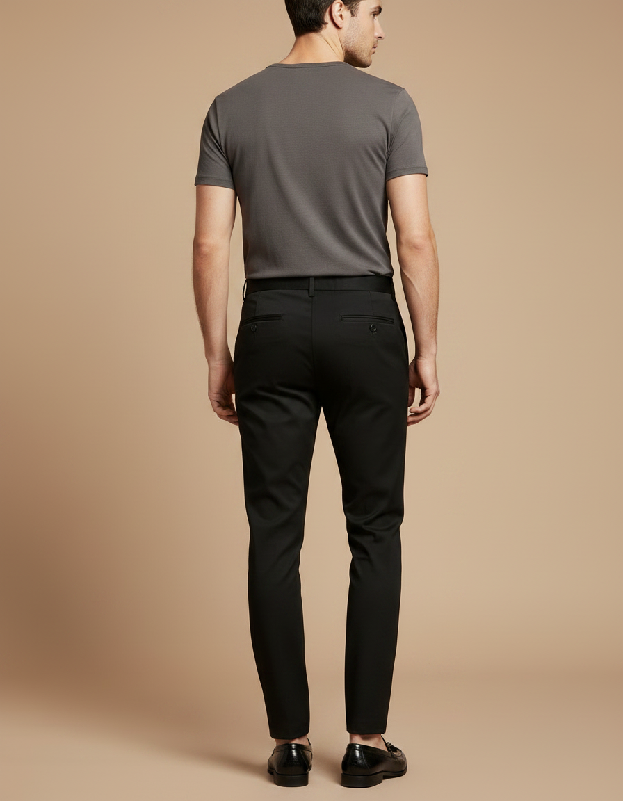 Pantalon Chino Noir Slim Élégant Confortable Homme - Gabardine - vue 2