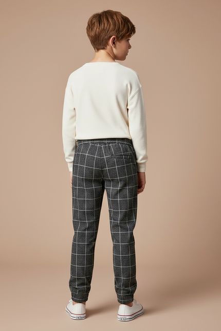 Pantalon Chino Carreaux Gris Enfant Décontracté - Tweed - vue 2