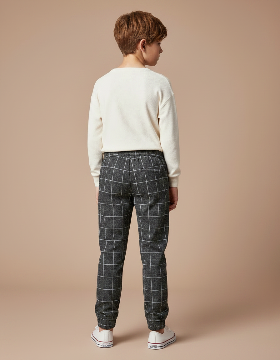 Pantalon Chino Carreaux Gris Enfant Décontracté - Tweed - vue 2