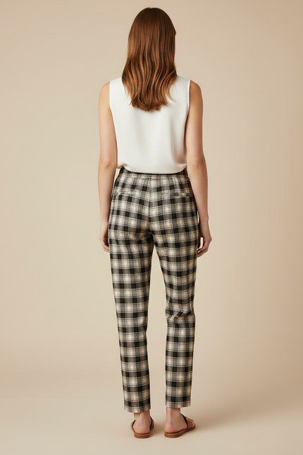 Pantalon Chino Carreaux Noir Beige Ample Confortable - Imprimé Laine - vue 2