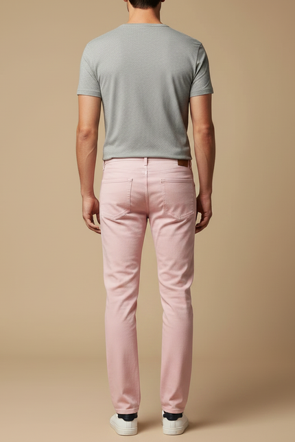 Pantalon Chino Rose Coton Slim Stretch Homme Décontracté - vue 2