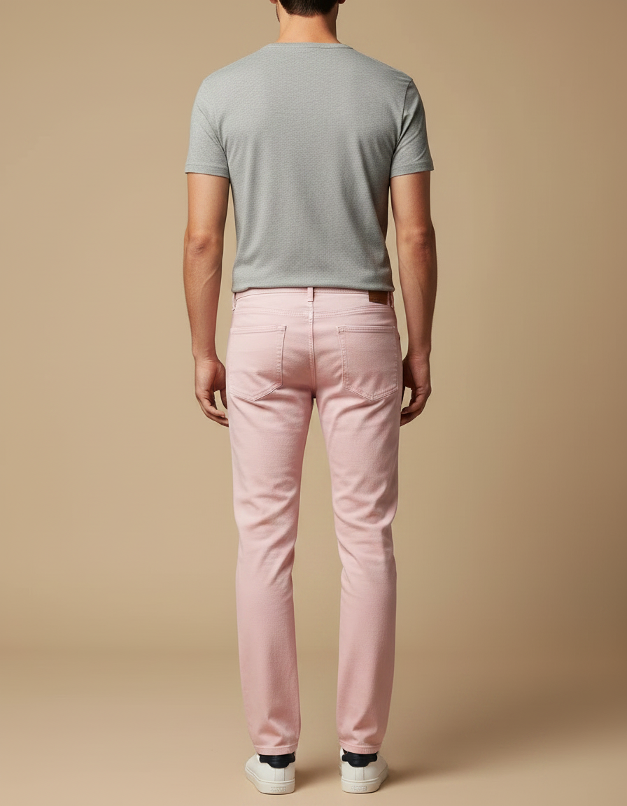 Pantalon Chino Rose Coton Slim Stretch Homme Décontracté - vue 2