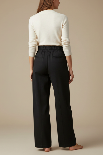 Pantalon Chino Noir Ample Fluide Taille Haute Femme - Gabardine - vue 2