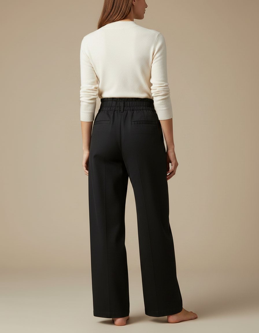 Pantalon Chino Noir Ample Fluide Taille Haute Femme - Gabardine - vue 2