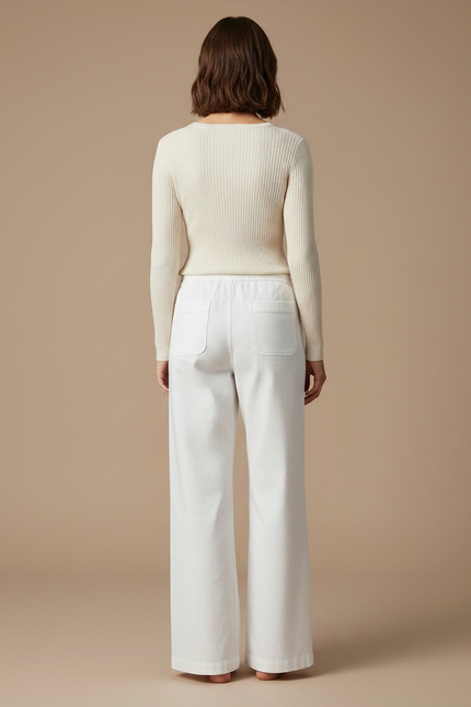 Pantalon Chino Blanc Ample Coton Décontracté Femme - vue 2