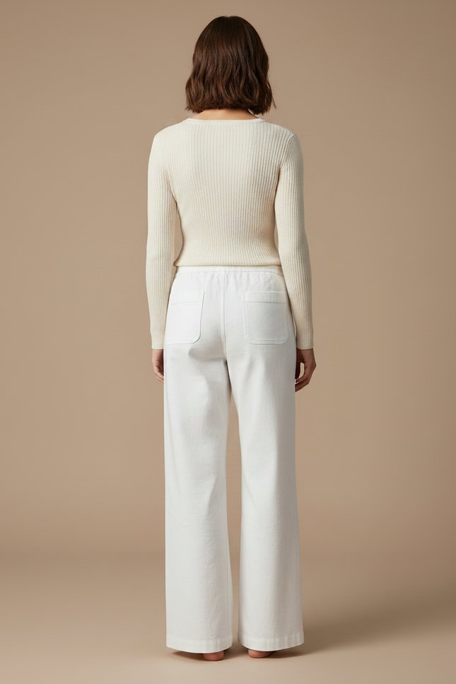 Pantalon Chino Blanc Ample Coton Décontracté Femme - vue 2