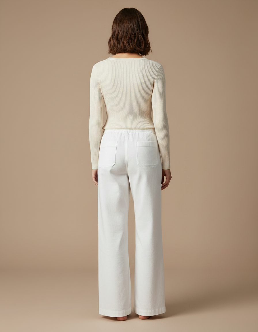 Pantalon Chino Blanc Ample Coton Décontracté Femme - vue 2