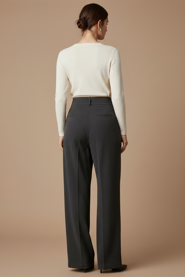 Pantalon Chino Gris Droit Ample Élégant Femme - Laine - vue 2