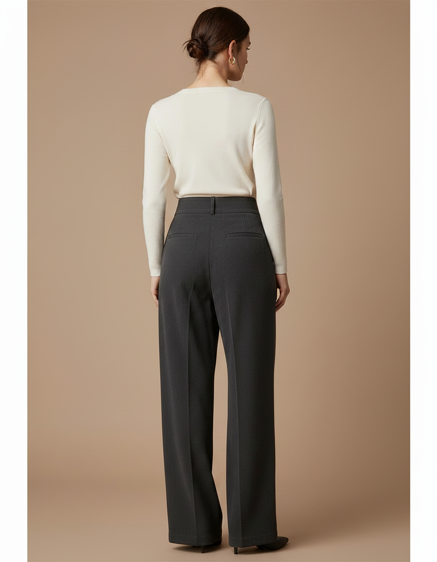 Pantalon Chino Gris Droit Ample Élégant Femme - Laine - vue 2
