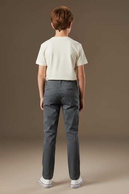 Pantalon Chino Gris Coton Droit Garçon Basique - vue 2