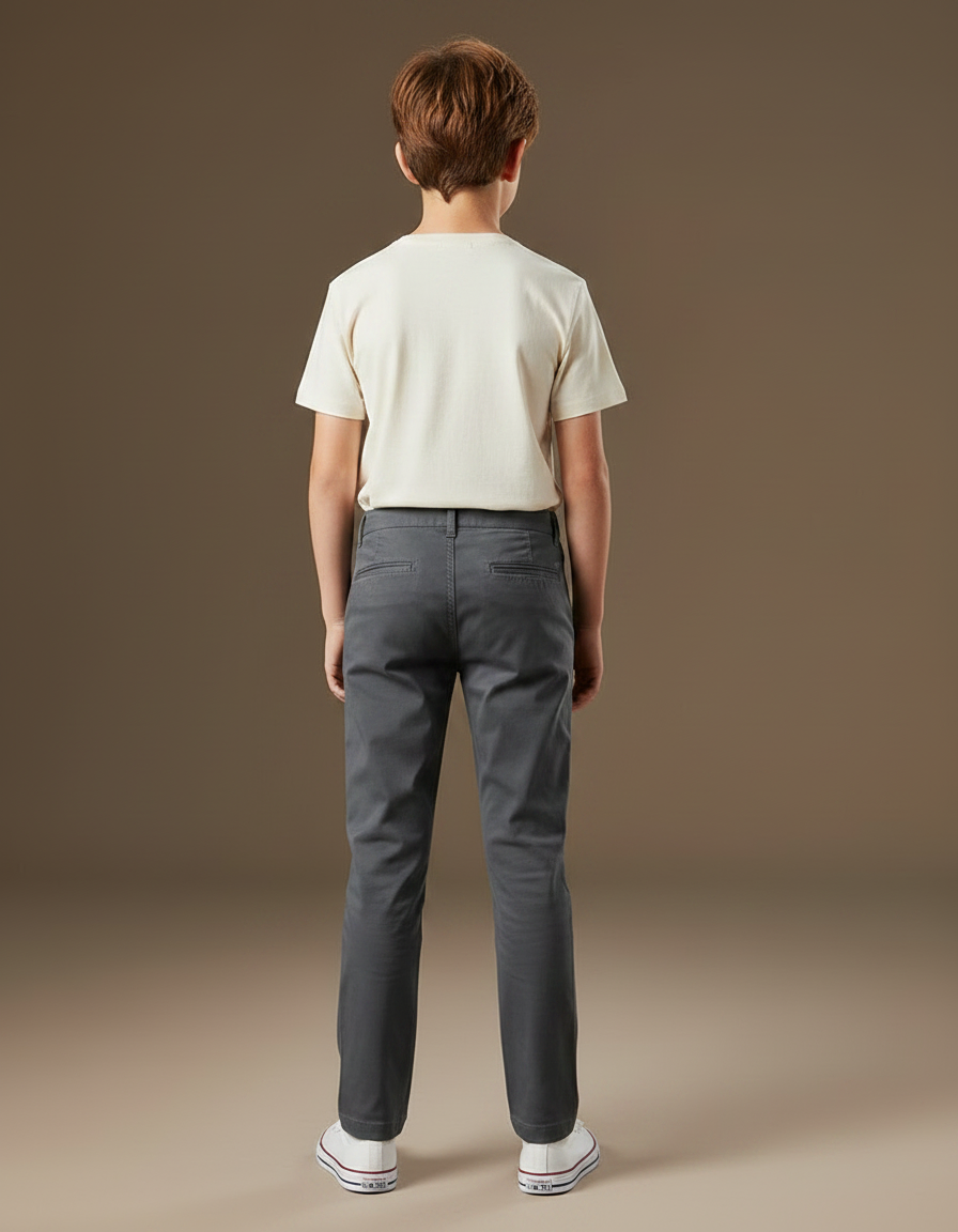 Pantalon Chino Gris Coton Droit Garçon Basique - vue 2