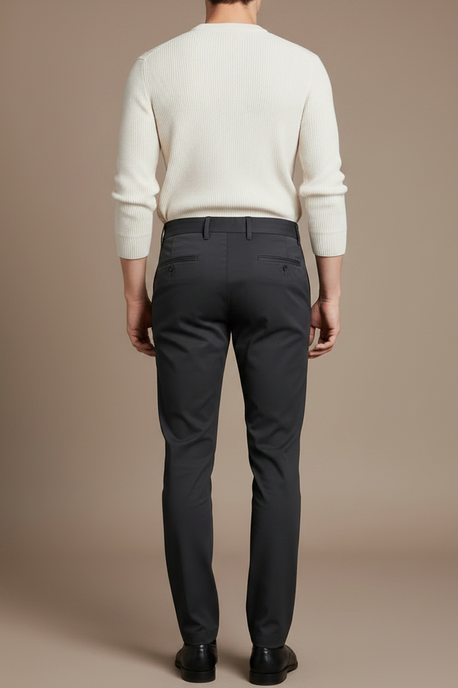 Pantalon Chino Homme Noir Slim Élastique Cheville Décontracté - Gabardine - vue 2