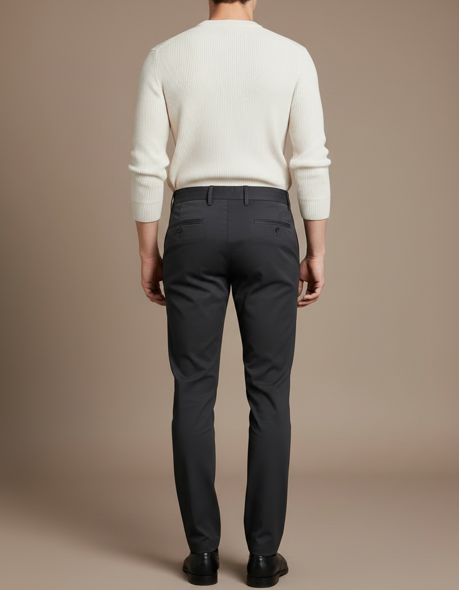 Pantalon Chino Homme Noir Slim Élastique Cheville Décontracté - Gabardine - vue 2