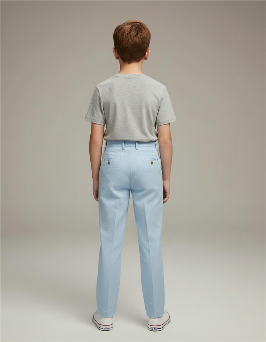 Pantalon Chino Bleu Ciel Plissé Coton Enfant - vue 2