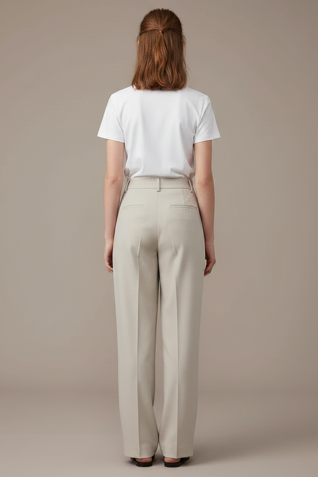 Pantalon Chino Beige Plissé Ample Décontracté Femme - Gabardine - vue 2