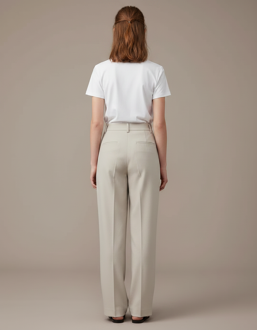 Pantalon Chino Beige Plissé Ample Décontracté Femme - Gabardine - vue 2