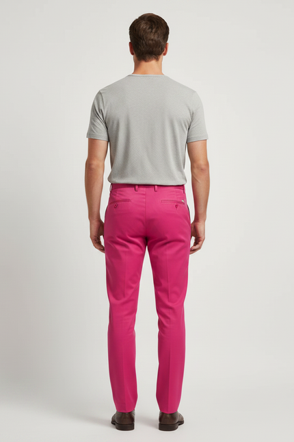 Pantalon Chino Fuchsia Slim Coton Homme Élégant - Rose - vue 2