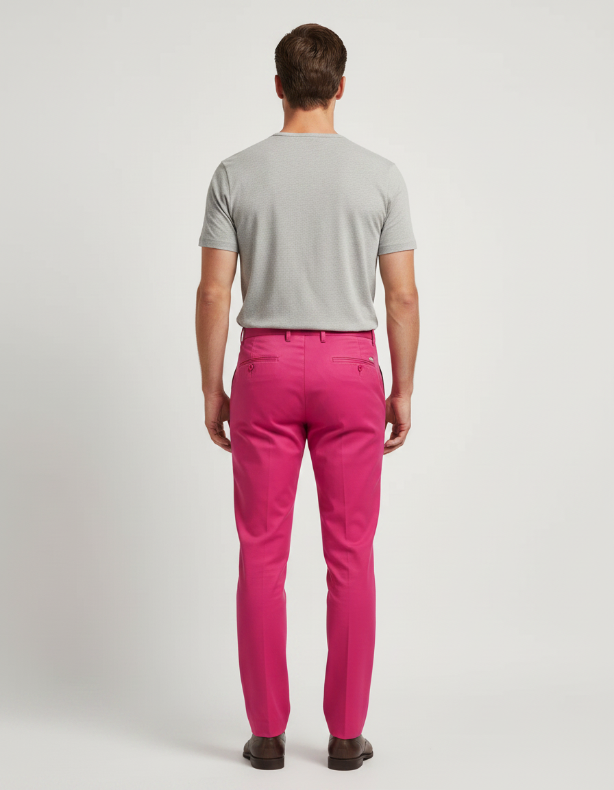 Pantalon Chino Fuchsia Slim Coton Homme Élégant - Rose - vue 2