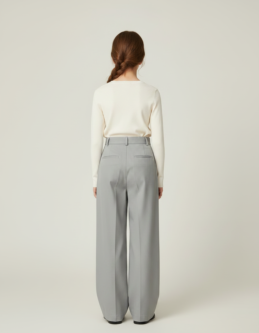 Pantalon Chino Gris Ample Plissé Décontracté Enfant - Gabardine - vue 2