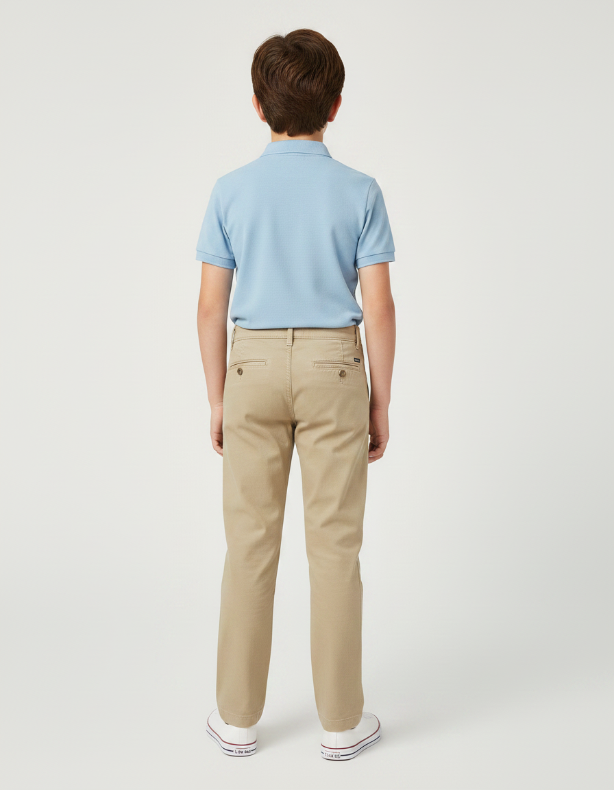 Pantalon Chino Enfant Beige Uni Décontracté Coton - vue 2