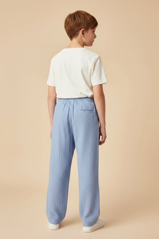 Pantalon Chino Bleu Ciel Ample Texturé Garçon Décontracté - Coton - vue 2