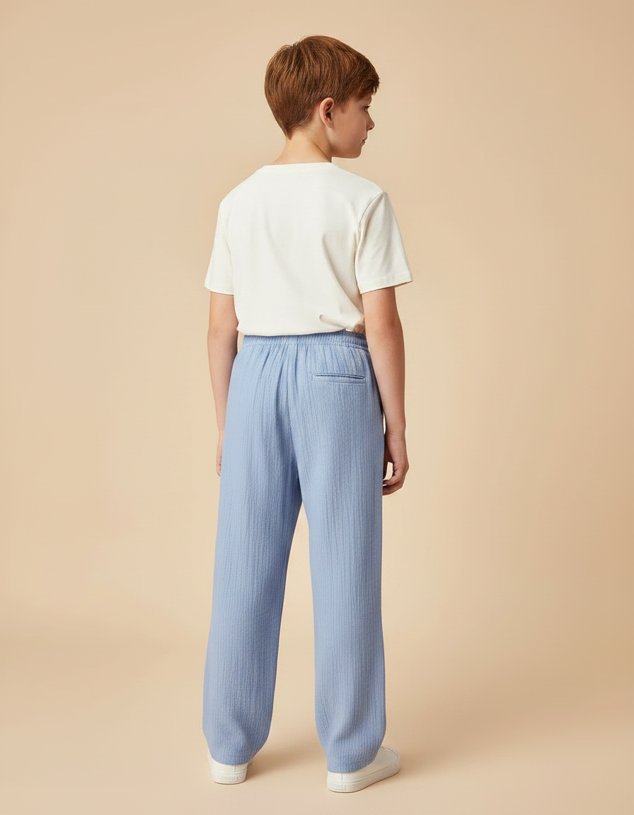 Pantalon Chino Bleu Ciel Ample Texturé Garçon Décontracté - Coton - vue 2