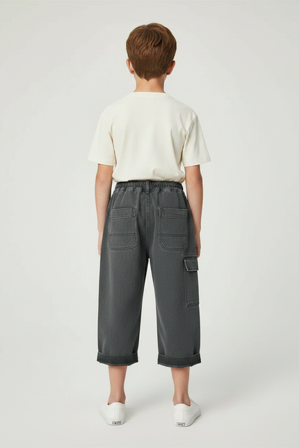 Pantalon Chino Gris Anthracite Cargo Ample Décontracté Enfant - Jean - vue 2