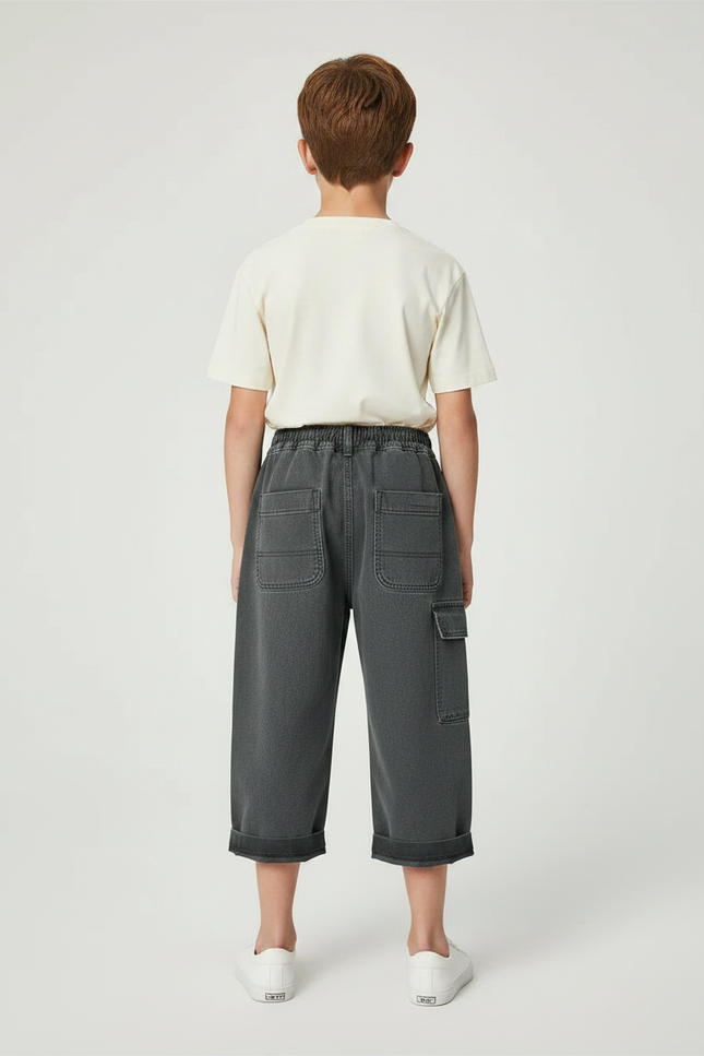 Pantalon Chino Gris Anthracite Cargo Ample Décontracté Enfant - Jean - vue 2