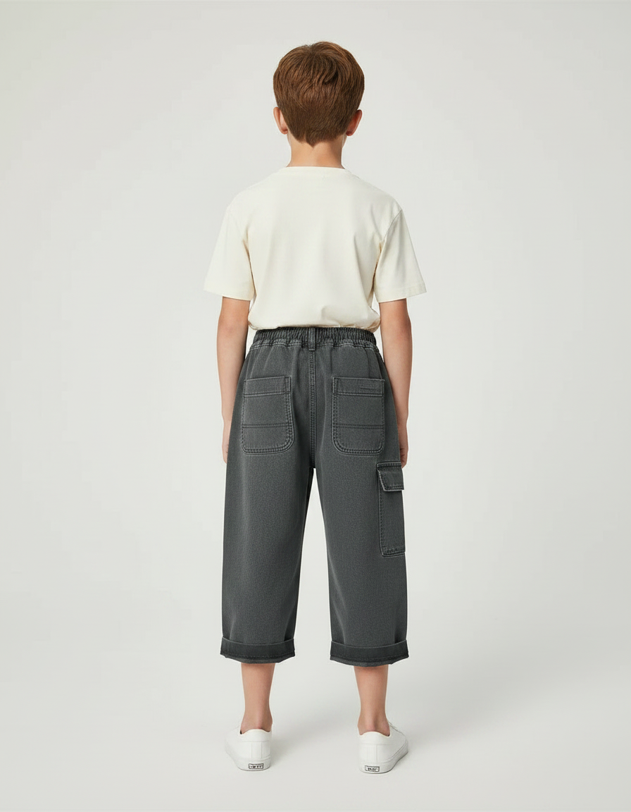 Pantalon Chino Gris Anthracite Cargo Ample Décontracté Enfant - Jean - vue 2