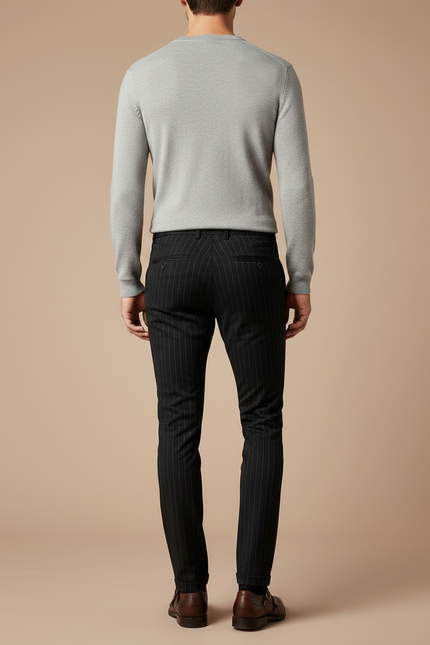 Pantalon Chino Noir Rayures Fines Slim Habillé - Gabardine - vue 2