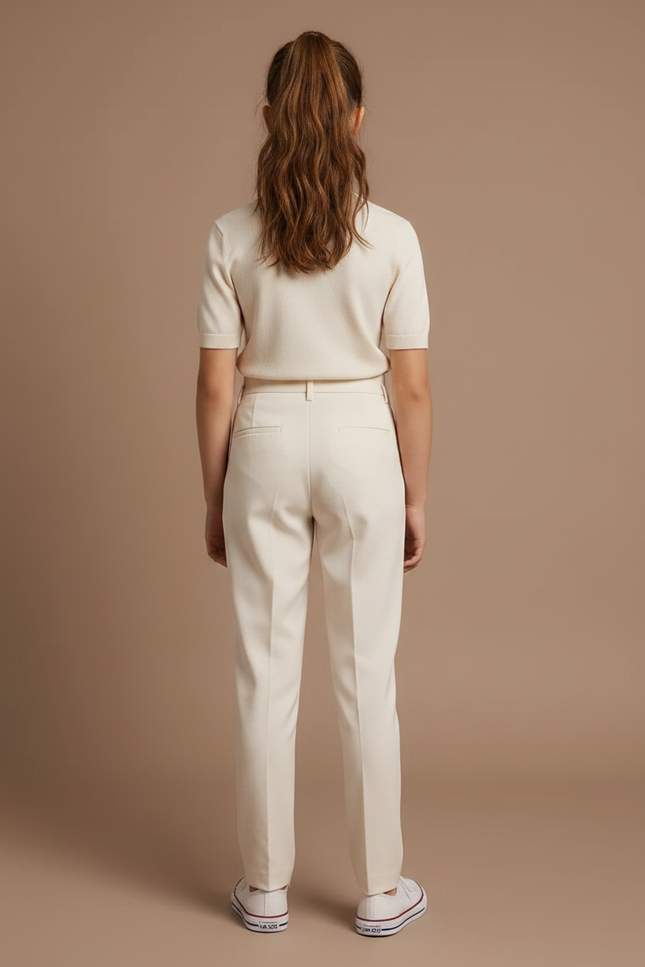 Pantalon Chino Crème Droit Plissé Élégant Fille - Beige Gabardine - vue 2
