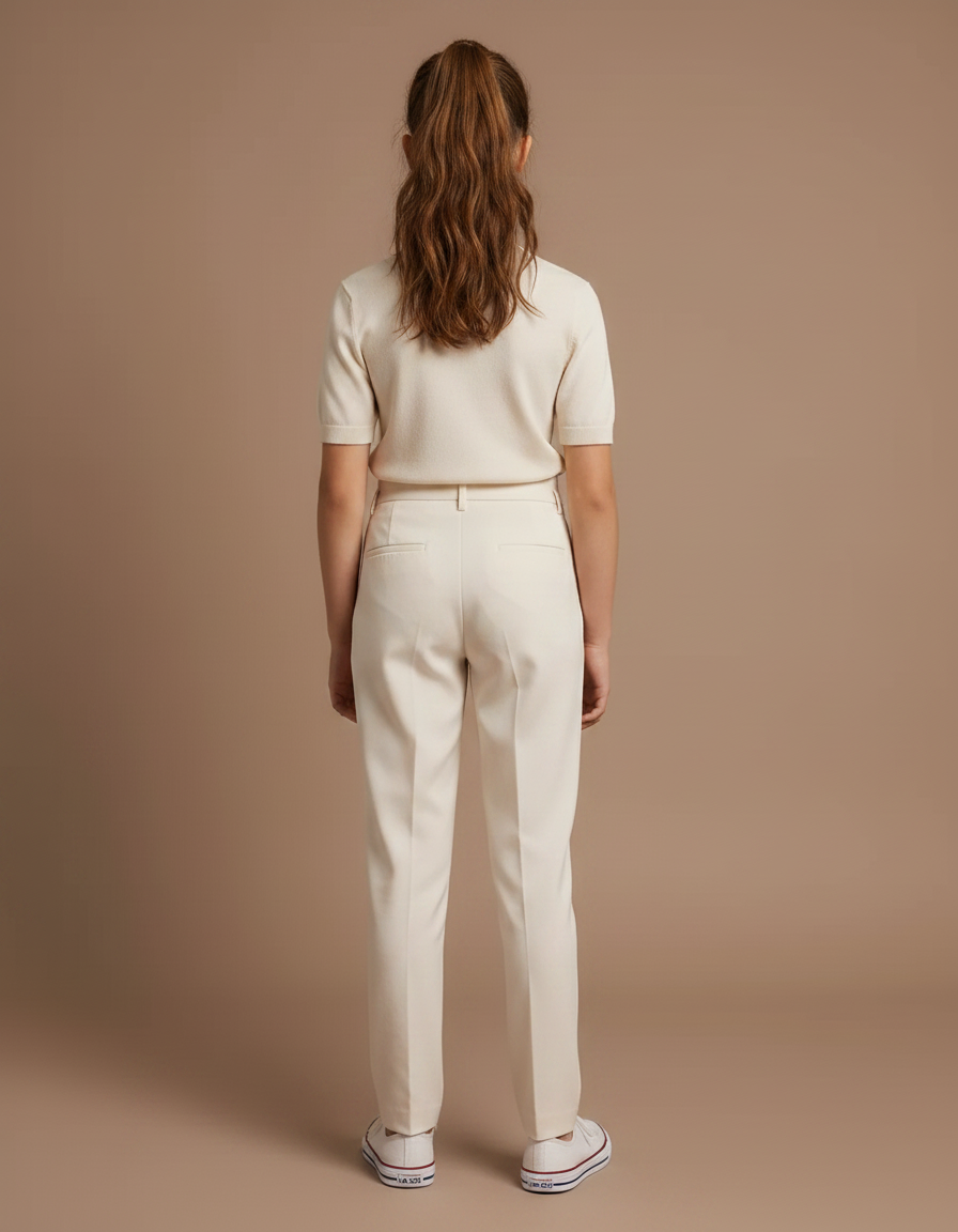 Pantalon Chino Crème Droit Plissé Élégant Fille - Beige Gabardine - vue 2