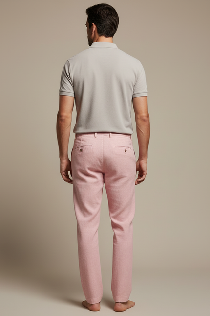 Pantalon Chino Rose Coton Lin Décontracté Cordon - vue 2
