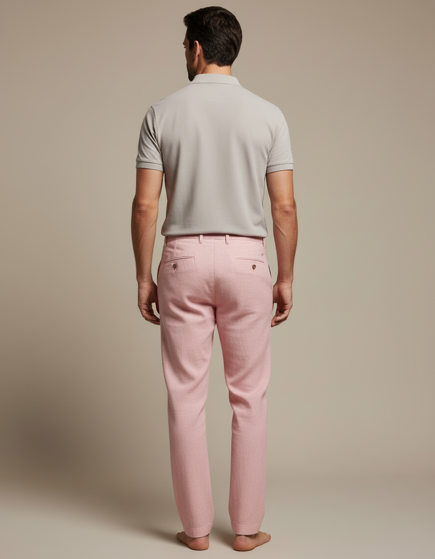 Pantalon Chino Rose Coton Lin Décontracté Cordon - vue 2