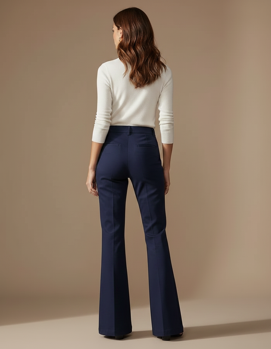Pantalon Chino Bleu Marine Évasé Taille Haute Élégant - Polyester - vue 2