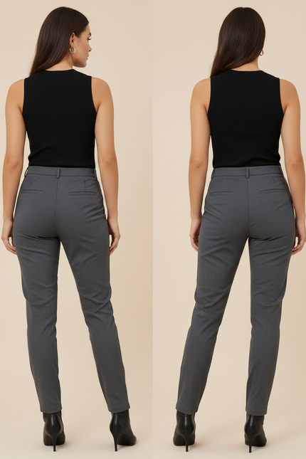 Pantalon Chino Gris Slim Élégant Cropped Femme - Polyester - vue 2