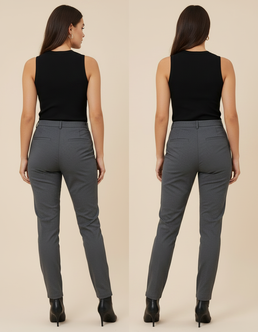 Pantalon Chino Gris Slim Élégant Cropped Femme - Polyester - vue 2