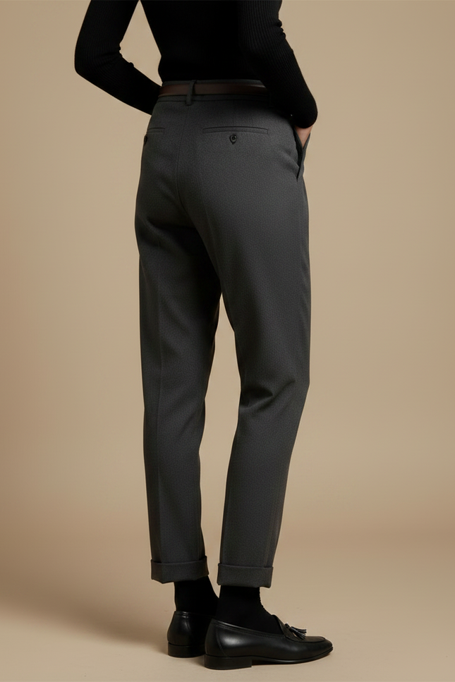 Pantalon Chino Gris Plissé Taille Haute Élégant Femme - Laine - vue 2
