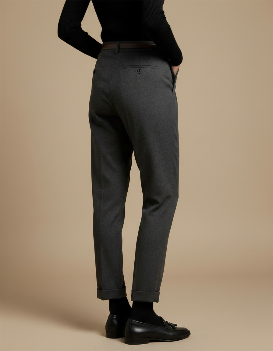 Pantalon Chino Gris Plissé Taille Haute Élégant Femme - Laine - vue 2