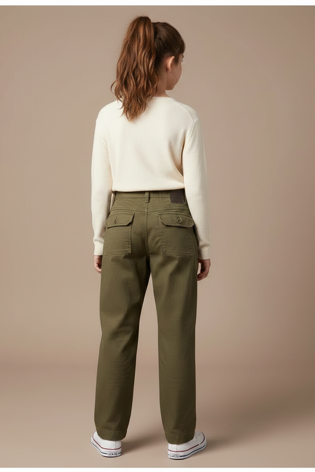 Pantalon Chino Kaki Ample Décontracté Fille Coton - vue 2