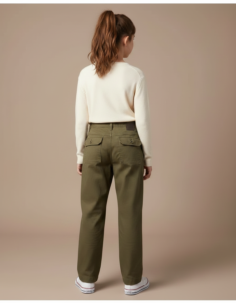 Pantalon Chino Kaki Ample Décontracté Fille Coton - vue 2