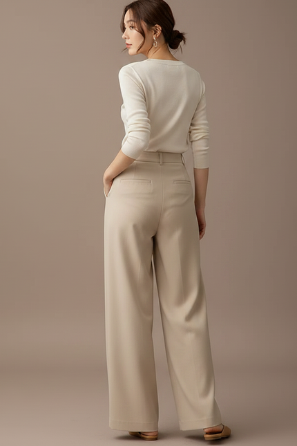 Pantalon Chino Beige Ample Fluide Décontracté Élégant - Polyester - vue 2
