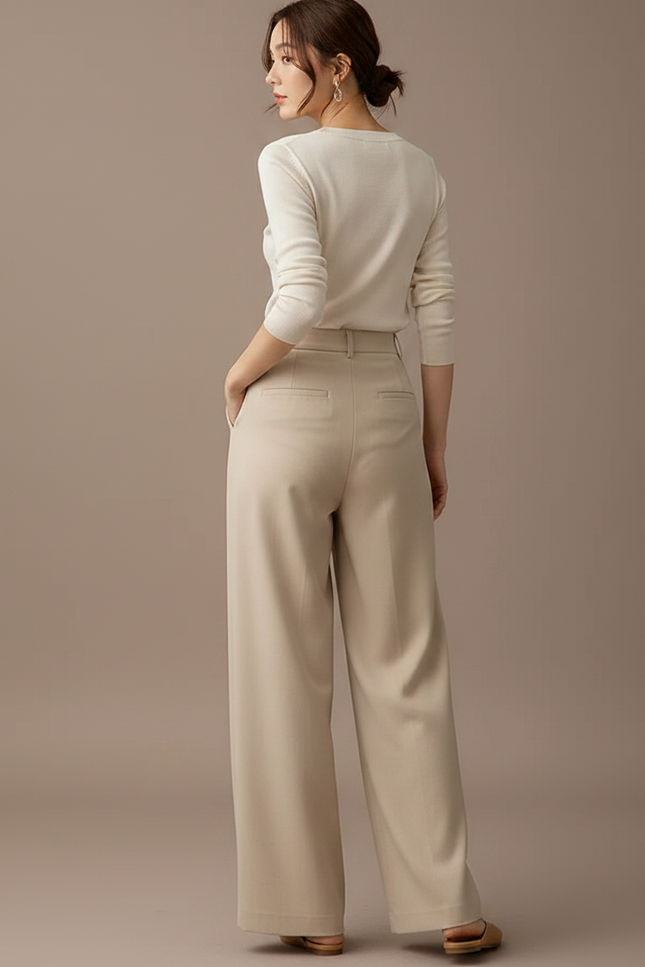 Pantalon Chino Beige Ample Fluide Décontracté Élégant - Polyester - vue 2
