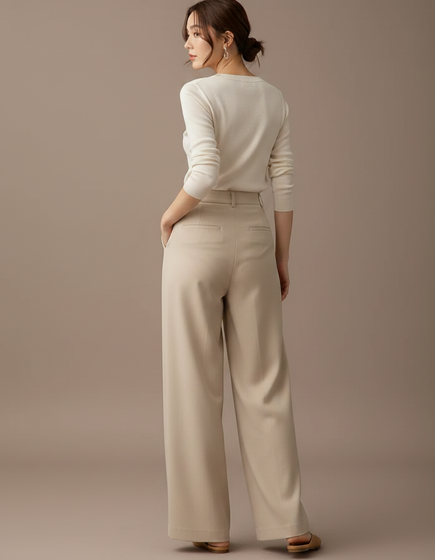 Pantalon Chino Beige Ample Fluide Décontracté Élégant - Polyester - vue 2