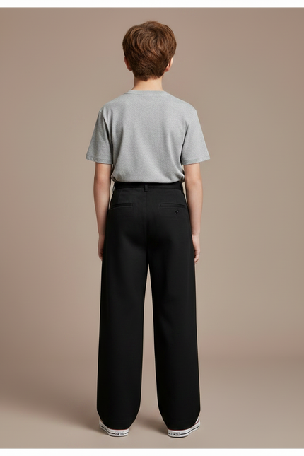 Pantalon Chino Noir Plissé Ample Décontracté Enfant - Gabardine - vue 2