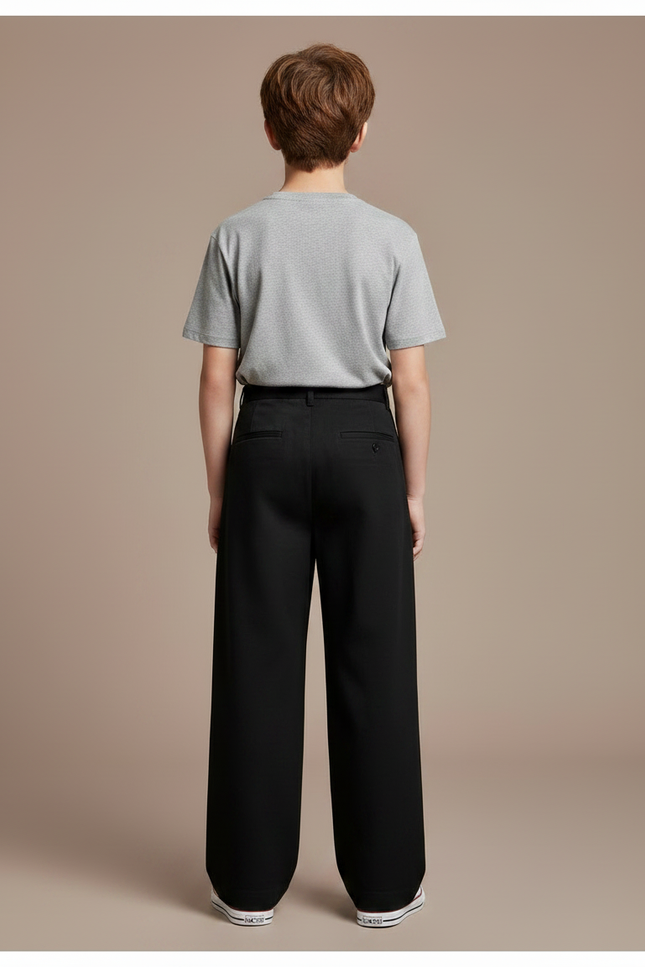 Pantalon Chino Noir Plissé Ample Décontracté Enfant - Gabardine - vue 2