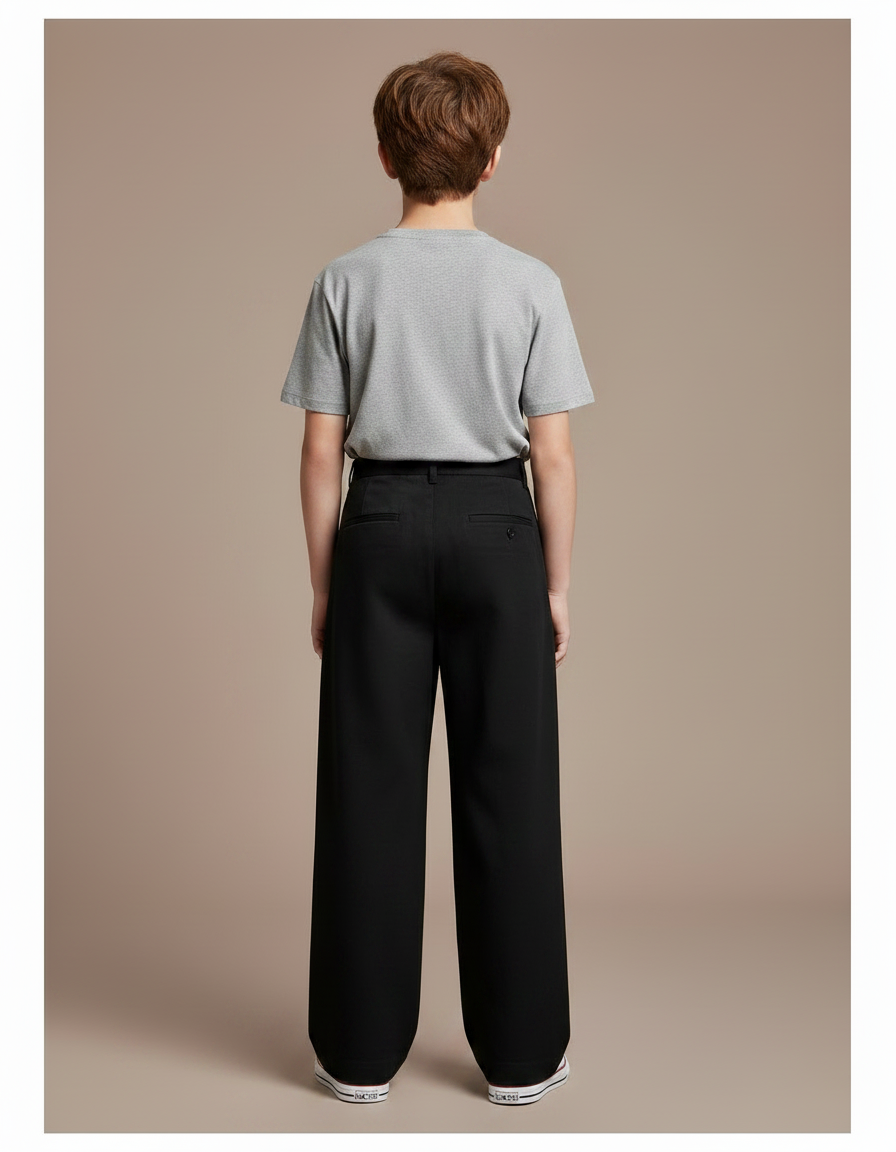 Pantalon Chino Noir Plissé Ample Décontracté Enfant - Gabardine - vue 2
