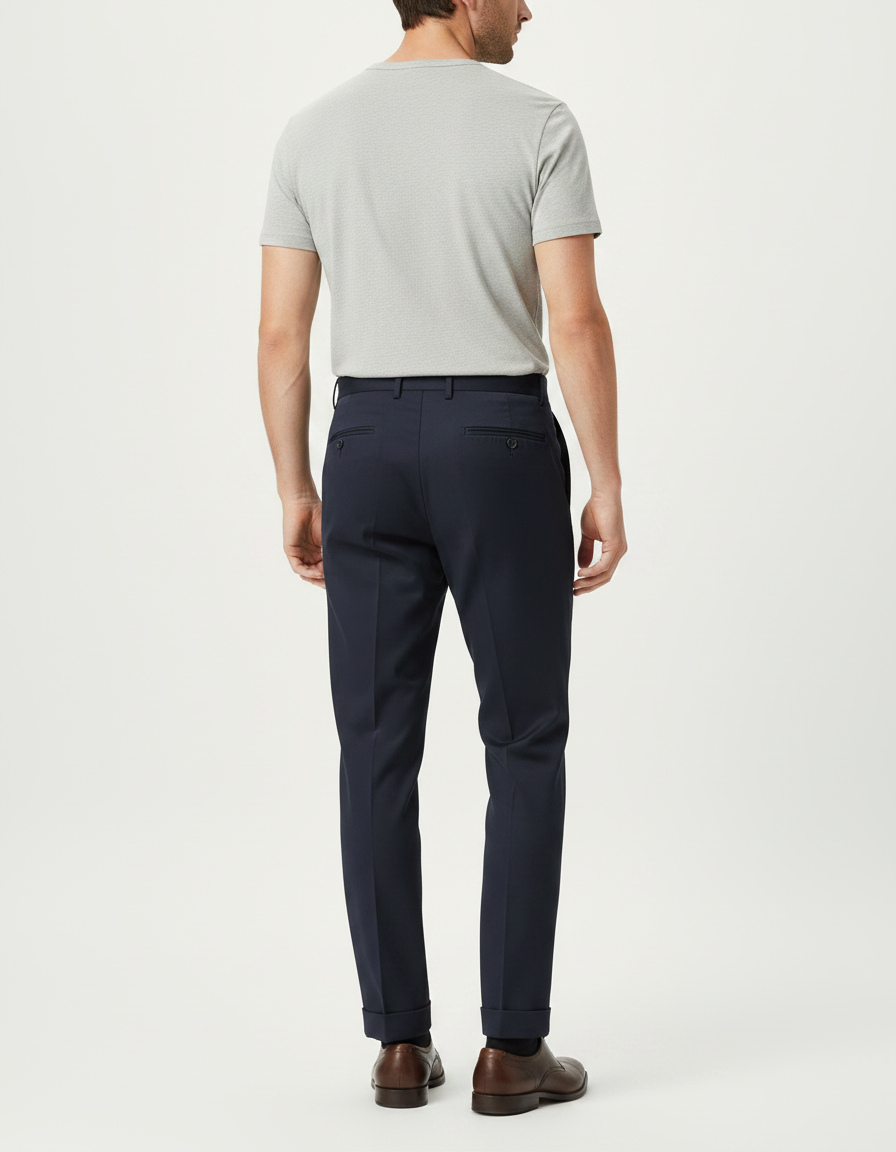 Pantalon Chino Marine Plissé Coton Élégant Homme - vue 2